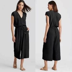 Eileen Fisher Tencel Crepe Cropped Wide Leg Drawstring Jumpsuit Petite Medium